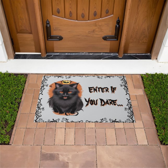 Evil Black Cat Enter If You Dare Welcome Mat (Outdoor)