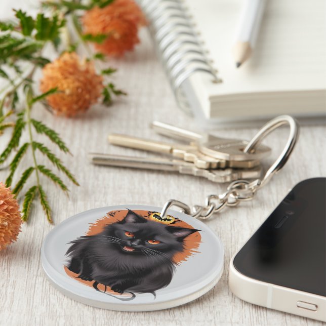 Evil Black Cat Halloween Keychain (Front Right)
