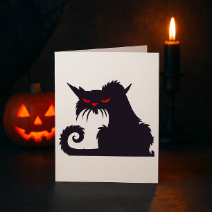 Evil Black Cat Silhouette with Red Eyes Card