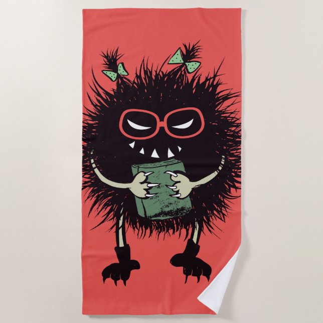 Evil Book Lover Character - Edgy Reading Beach Towel (Front)
