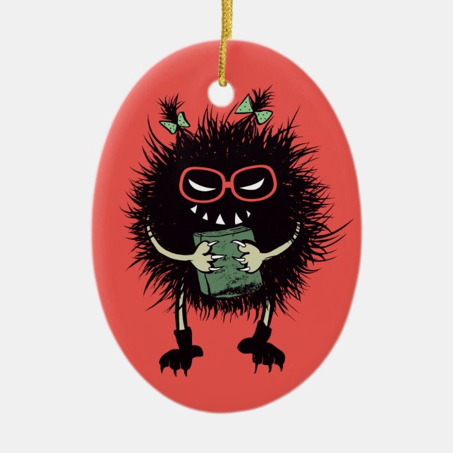 Evil Book Lover Character - Edgy Reading Ceramic Ornament (Front)