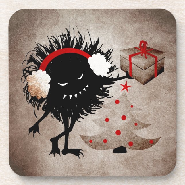 Evil Bug Gives Christmas Present Coaster (Front)