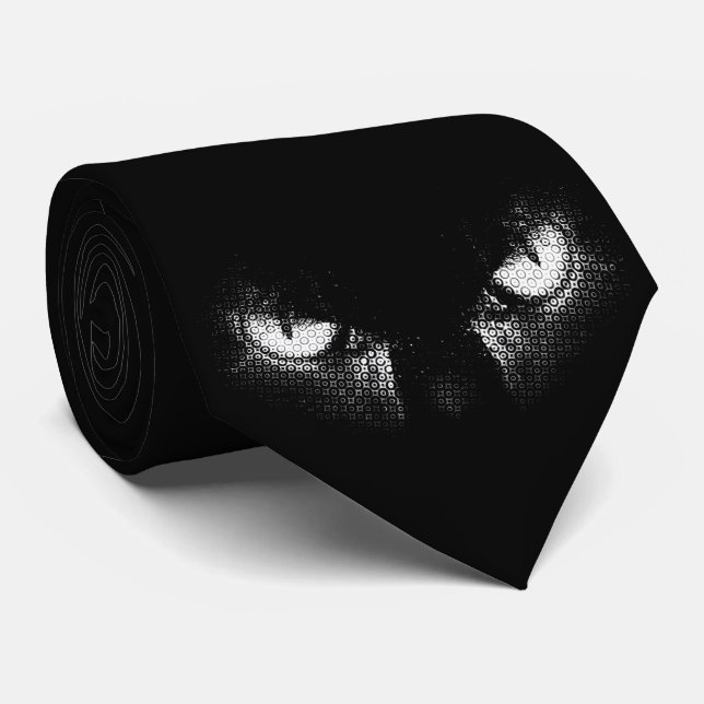 Evil cat eyes half tone black and white graphic tie (Rolled)