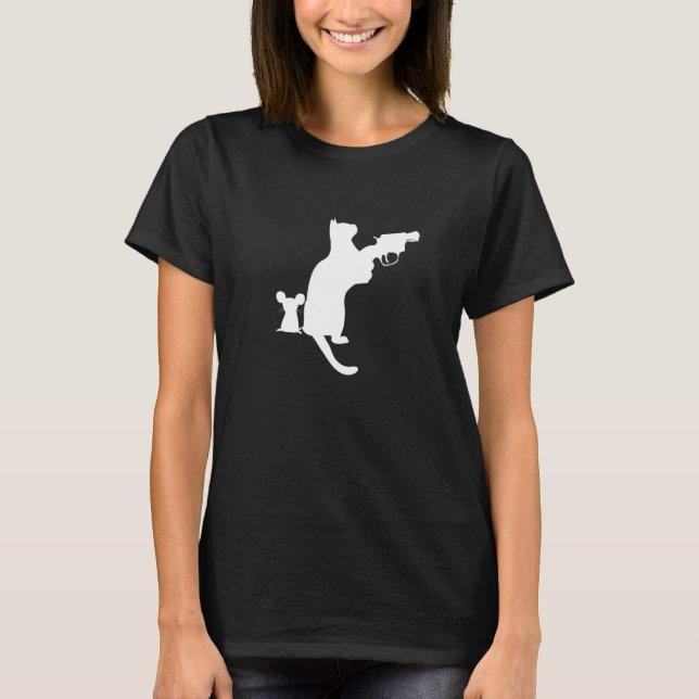 Evil Cat Protect Mouse Picture Animals Irony T-Shirt (Front)