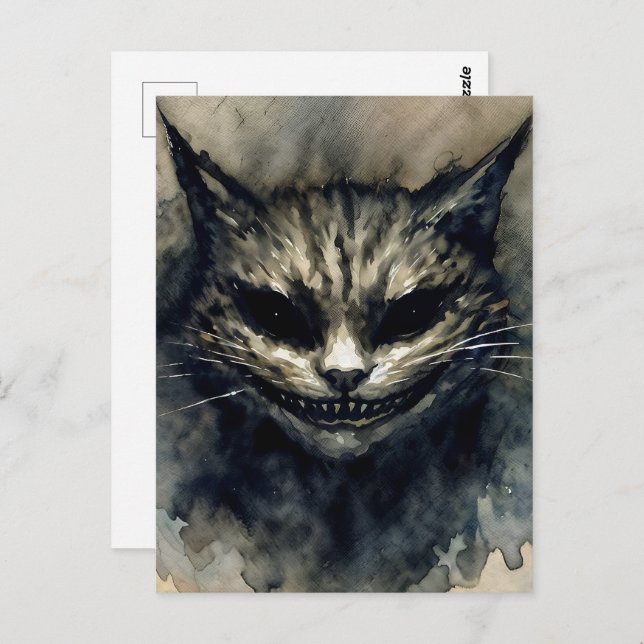 Evil Cat Smiling Watercolor Art Postcard (Front/Back)