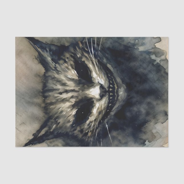 Evil Cat Smiling Watercolor Artwork Tissue Paper (Front)
