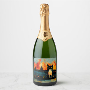 Evil Cat Wants to See  the World Burn 01 Sparkling Wine Label