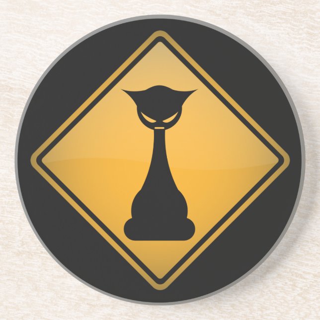 Evil Cat Warning Sign Coaster (Front)
