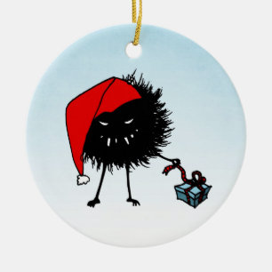 Evil Christmas Bug Opening Present Ceramic Ornament