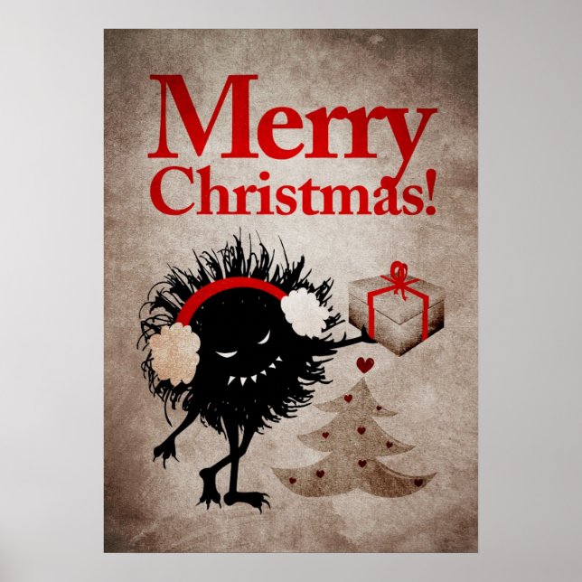 Evil Christmas Bug With Present - Funny Holiday Poster (Front)