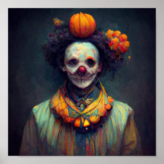 Evil Clown. AI Created Art  Scary Halloween  Poster