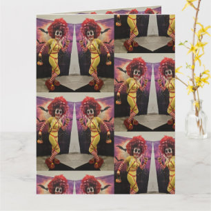 evil clown food fast red wig card