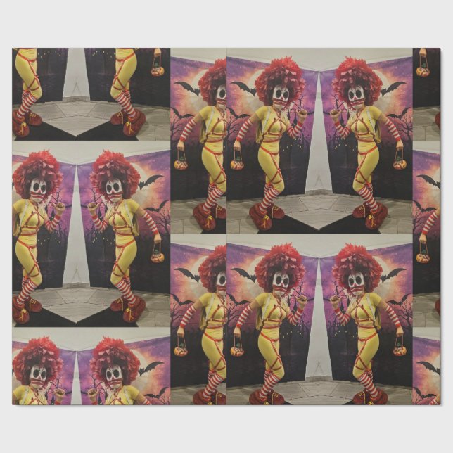 evil clown food fast red wig wrapping paper (Seam)