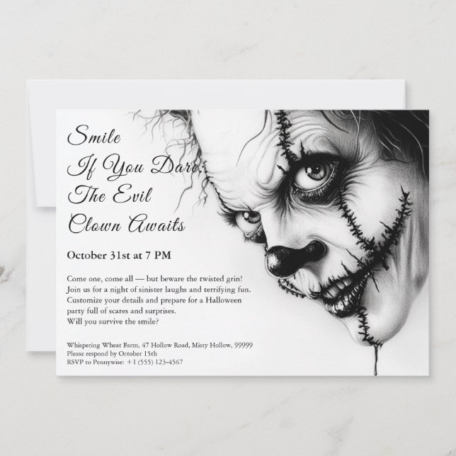 Evil Clown Halloween Invitation – Sinister Smile  (Front)