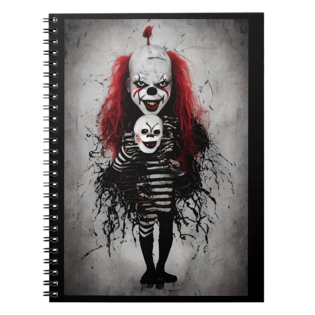 Evil Clown Kid Holding A Scary Clown Head Notebook (Front)