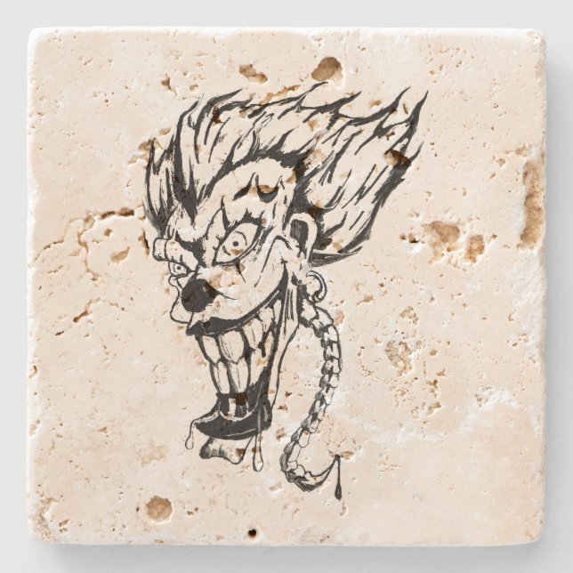 Evil clown Travertine coaster (Front)