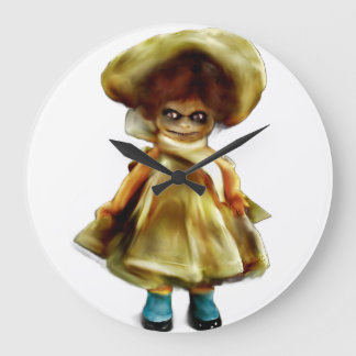 EVIL DORA DOLL, haunted doll product scary art Large Clock