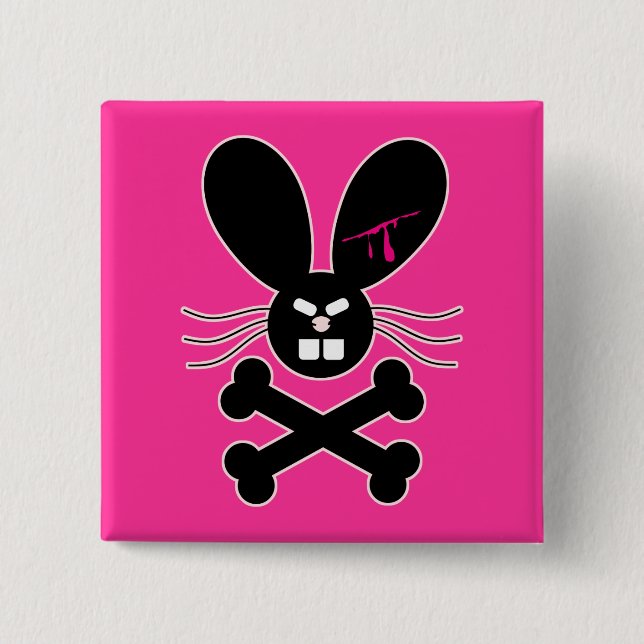 Evil Emo Bunny Crossbones 2 Inch Square Button (Front)