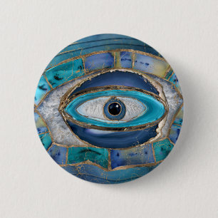 Evil Eye Amulet Agate and gold 2 Inch Round Button