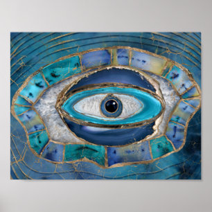 Evil Eye Amulet Agate and gold Poster