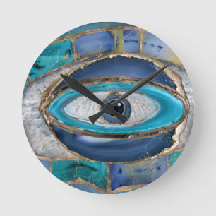 Evil Eye Amulet Agate and gold Round Clock