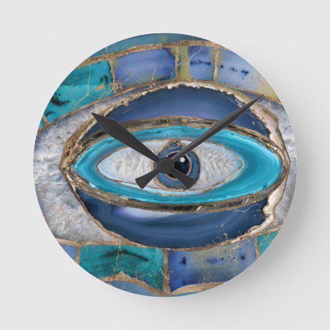 Evil Eye Amulet Agate and gold Round Clock (Front)