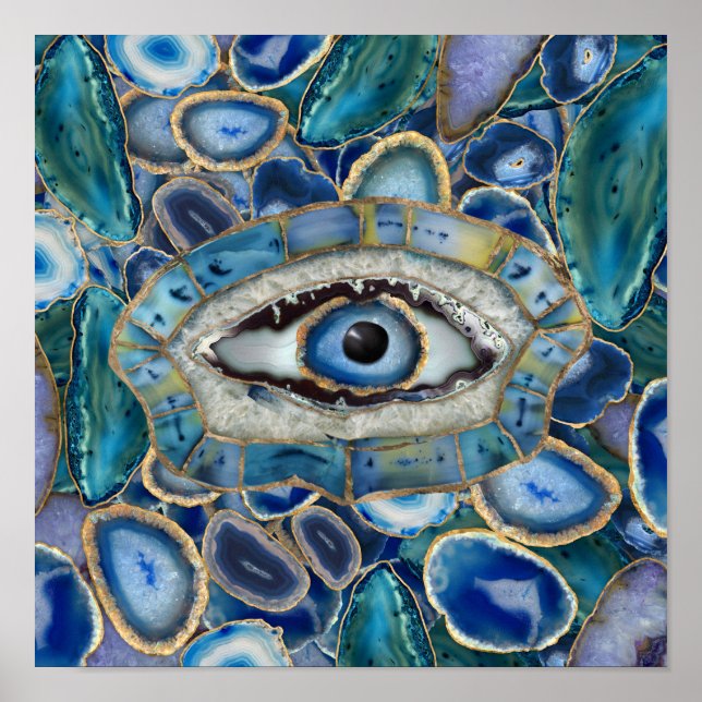 Evil Eye Amulet Blue Geodes and Crystals Poster (Front)