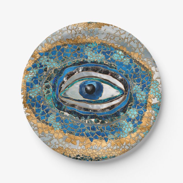 Evil Eye Amulet Geodes and Crystals Paper Plate (Front)