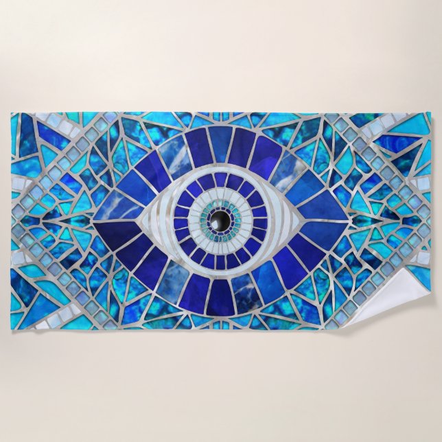 Evil Eye Amulet Mosaic Art Beach Towel (Front)