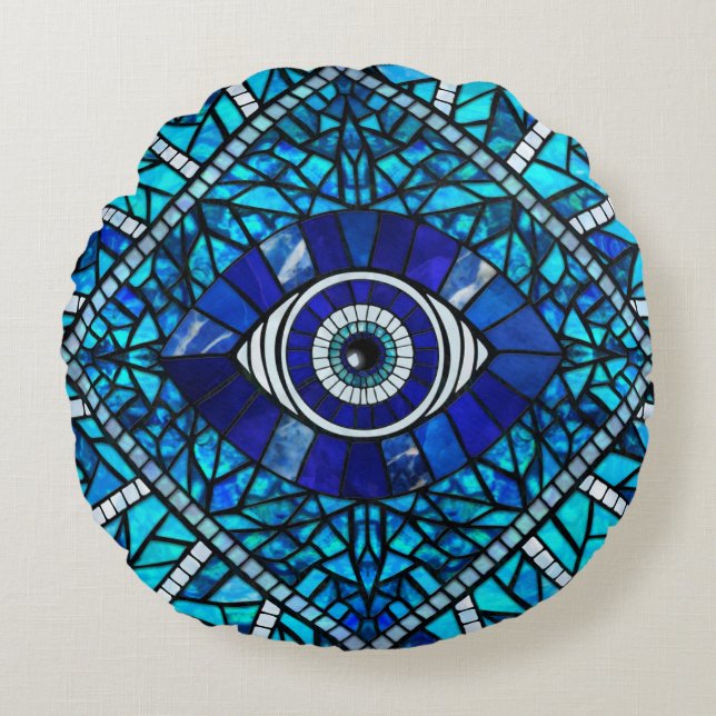Evil Eye Amulet Mosaic Art Round Pillow (Front)