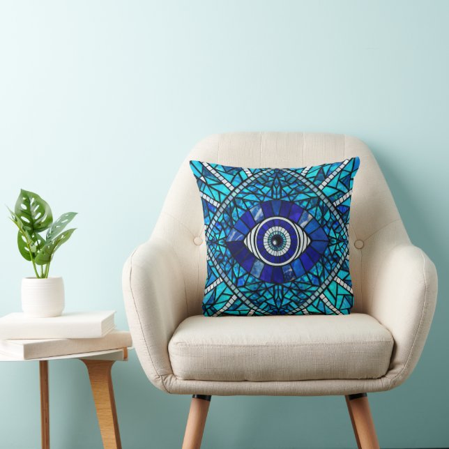 Evil Eye Amulet Mosaic Art Throw Pillow (Chair)