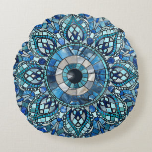 Evil Eye Amulet Mosaic Mandala Art Round Pillow