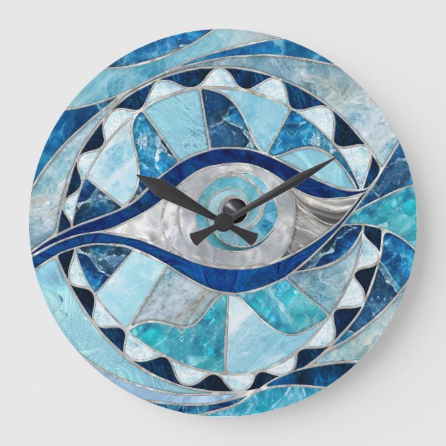 Evil Eye Amulet Mosaic Mineral Textures Large Clock (Front)