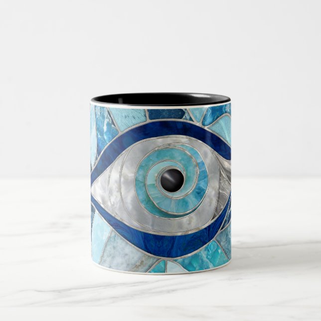 Evil Eye Amulet Mosaic Mineral Textures Two-Tone Coffee Mug (Center)