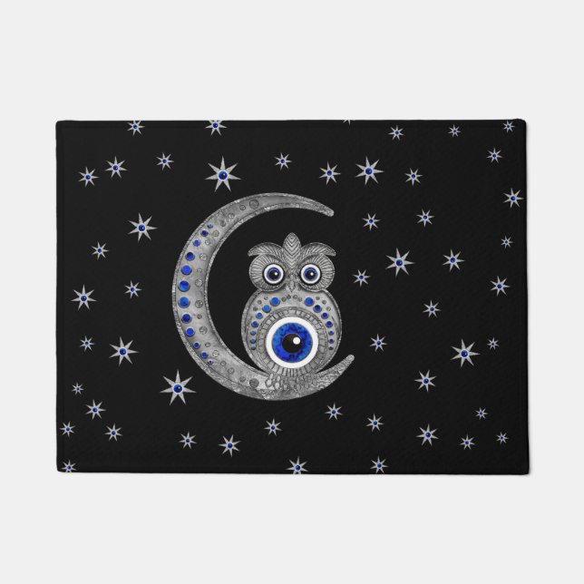 Evil Eye Amulet - Owl on the moon Doormat (Front)
