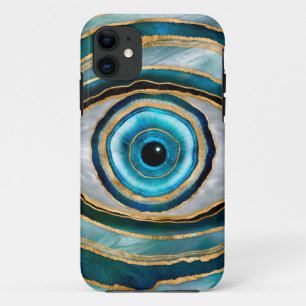 Evil Eye Amulet Watercolor marbles and gold iPhone 11 Case