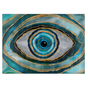 Evil Eye Amulet Watercolor marbles and gold Cutting Board