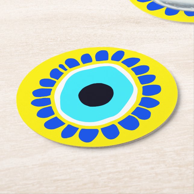Evil Eye Ancient Greek Turkish Lucky Symbol Round Paper Coaster (Angled)