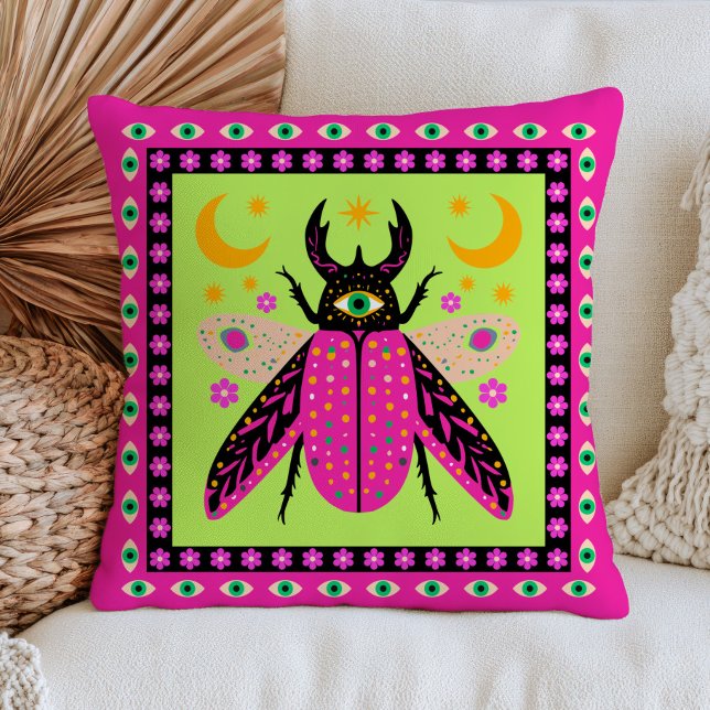 Evil Eye Beetle Funky Insect Design Bold Celestial Throw Pillow (Creator Uploaded)