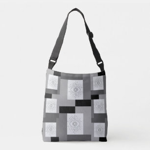 Evil eye Black, White and Gray graphic design Crossbody Bag