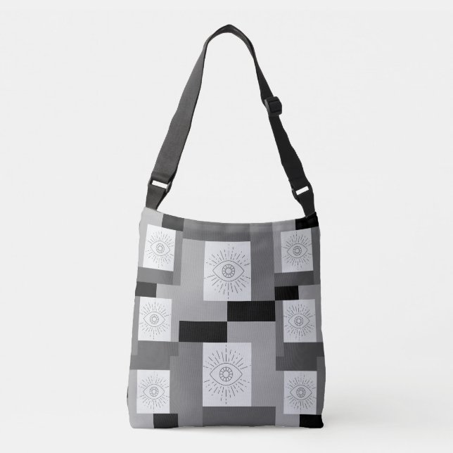 Evil eye Black, White and Grey graphic design Crossbody Bag (Front)