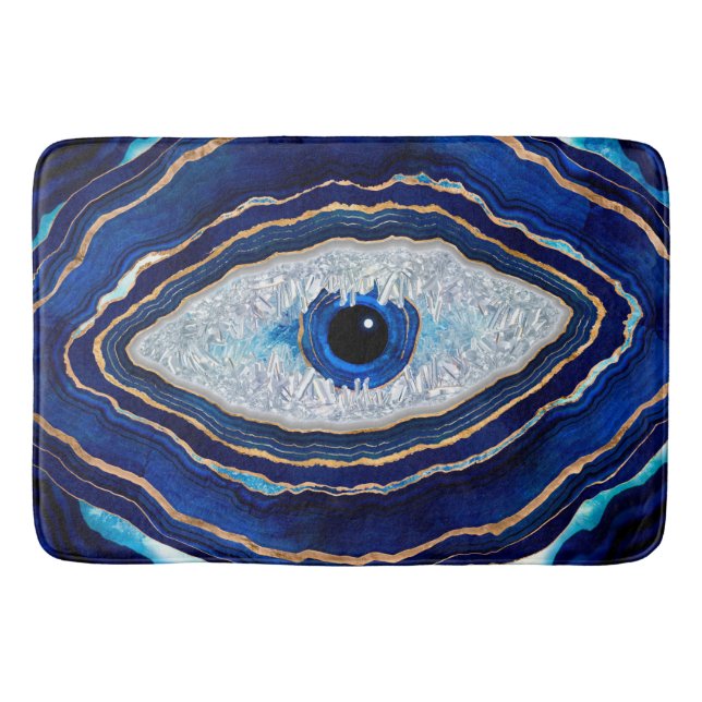 Evil Eye Blue Agate Geode Ditital Art Bath Mat (Front)