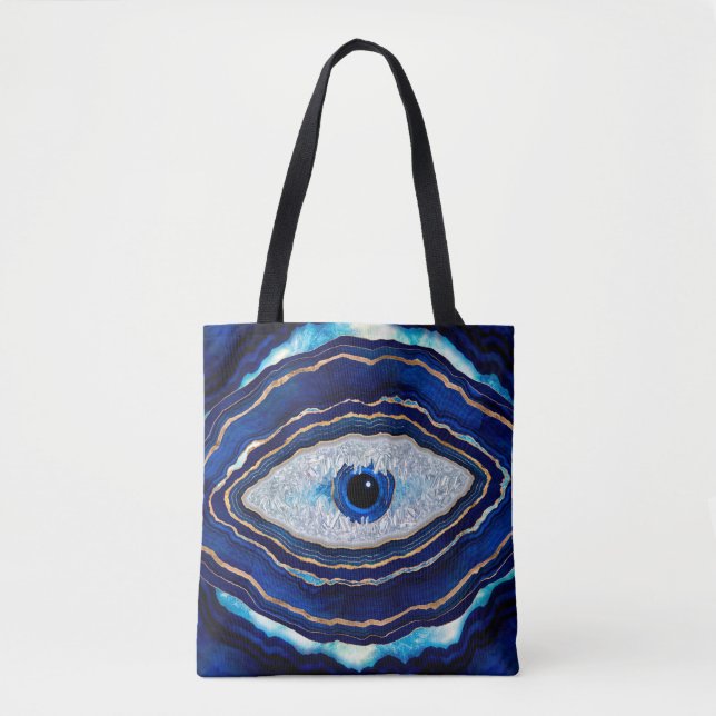 Evil Eye Blue Agate Geode Ditital Art Tote Bag (Front)