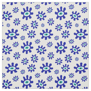 Evil Eye Blue and White Abstract Pattern Fabric