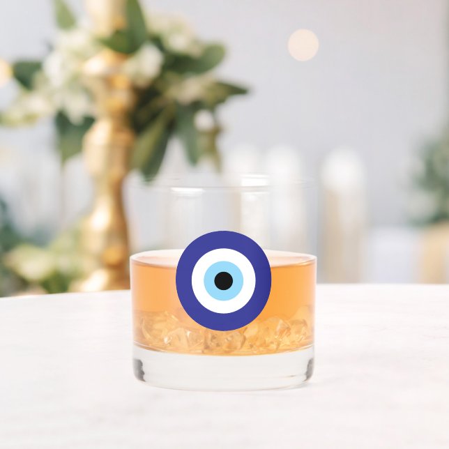 Evil Eye Blue Mati Greek Turkish Symbol Custom Whiskey Glass (Insitu (Wedding))