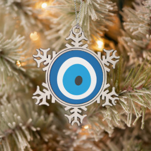 Evil Eye Blue Turkish Evil Eye Charm Nazar Snowflake Pewter Christmas Ornament