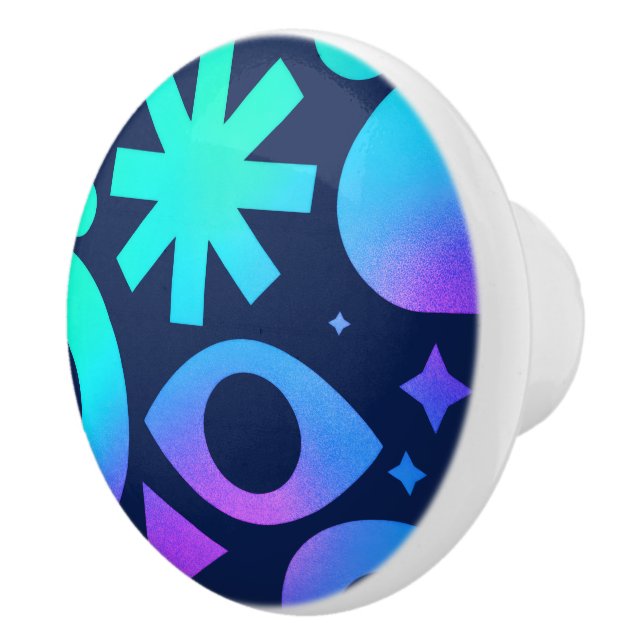 Evil Eye Ceramic Knob Cosmic Teal Purple Mystical (Right)