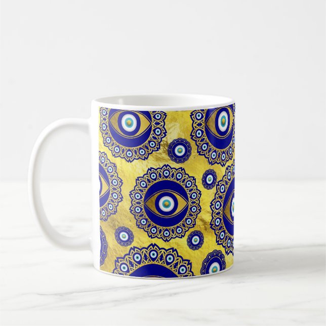 Evil Eye Charm Ornament Pattern Coffee Mug (Left)