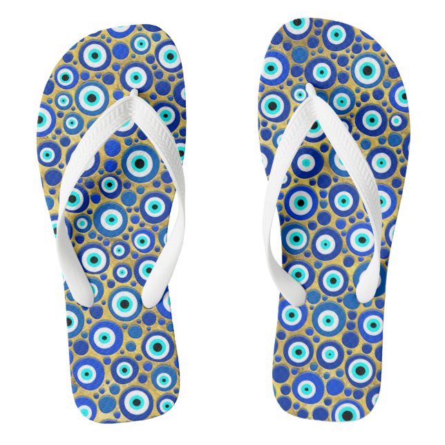 Evil Eye Charm Pattern Flip Flops (Footbed)