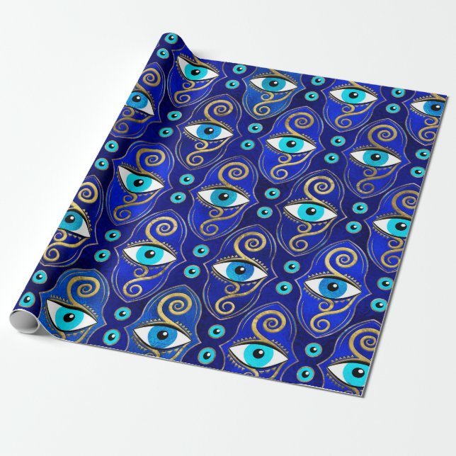 Evil Eye Charm Pattern Wrapping Paper (Unrolled)